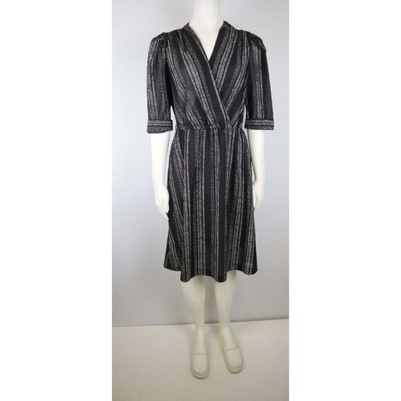 VINTAGE 1970s SHEER BLACK & WHITE STRIPED DRESS - AMY'S PLACE - SIZE M - Picture 2 of 10